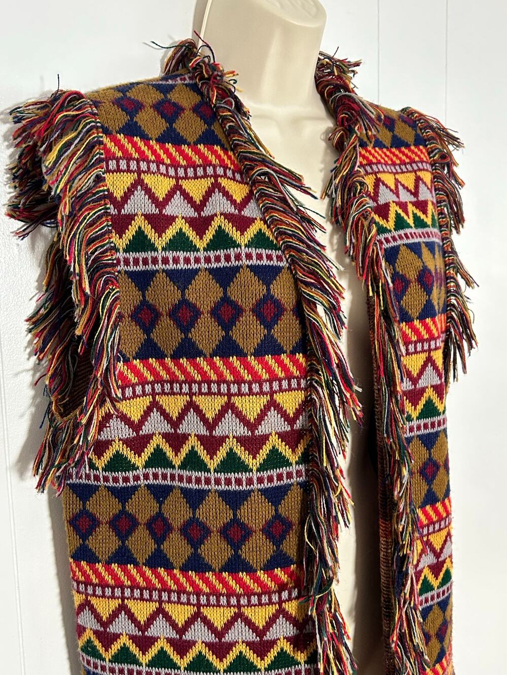 Vintage 70s Expressions by Campus Fringed Festival Sweater Vest Cardigan Medium